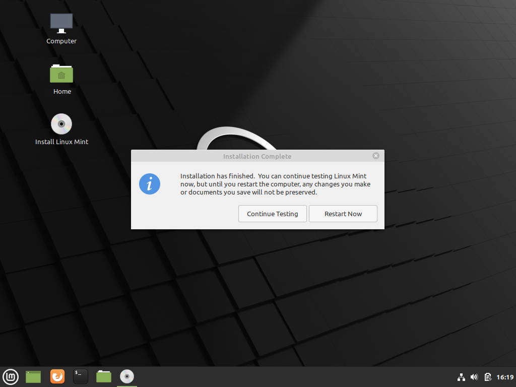 Linux mint 20.1 installation completed