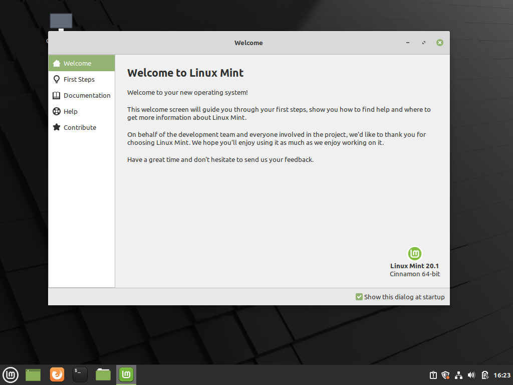 Linux mint 20.1 desktop after installation