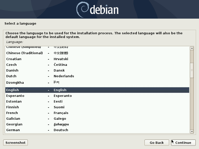Debian installer language