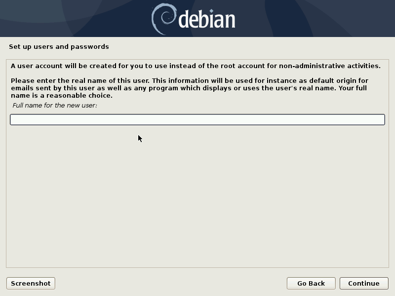 debian username setup