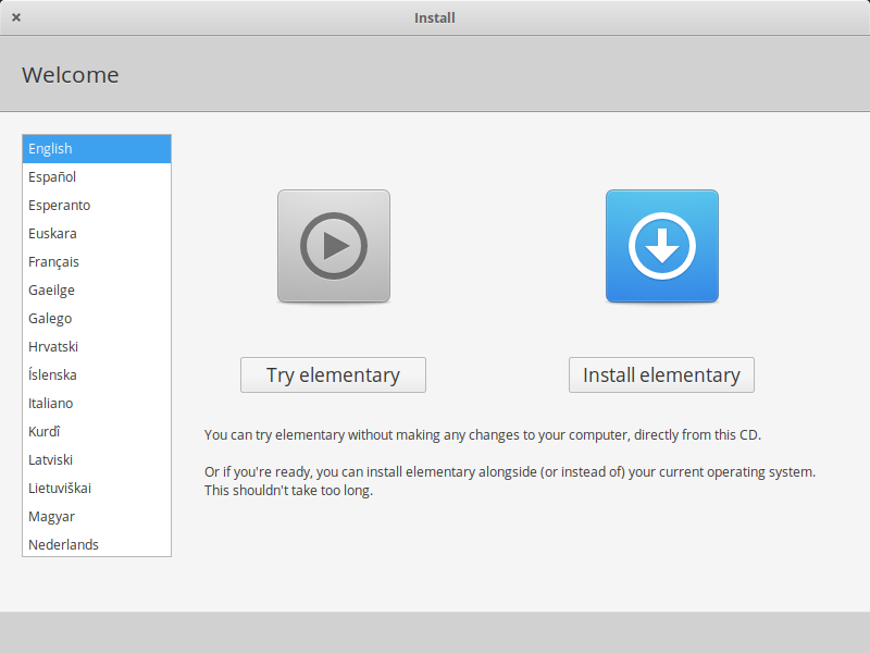 elementary os installation screen